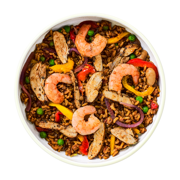 King Prawn with Chicken Paella and Roasted Veg
