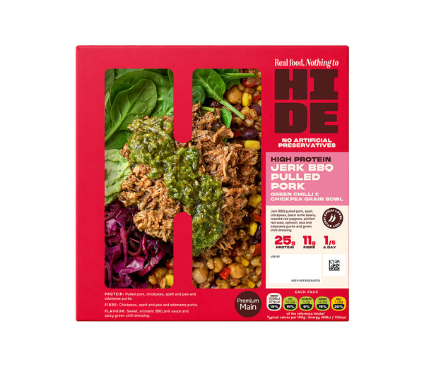Jerk BBQ Pulled Pork, Green Chilli & Chickpea Grain Bowl